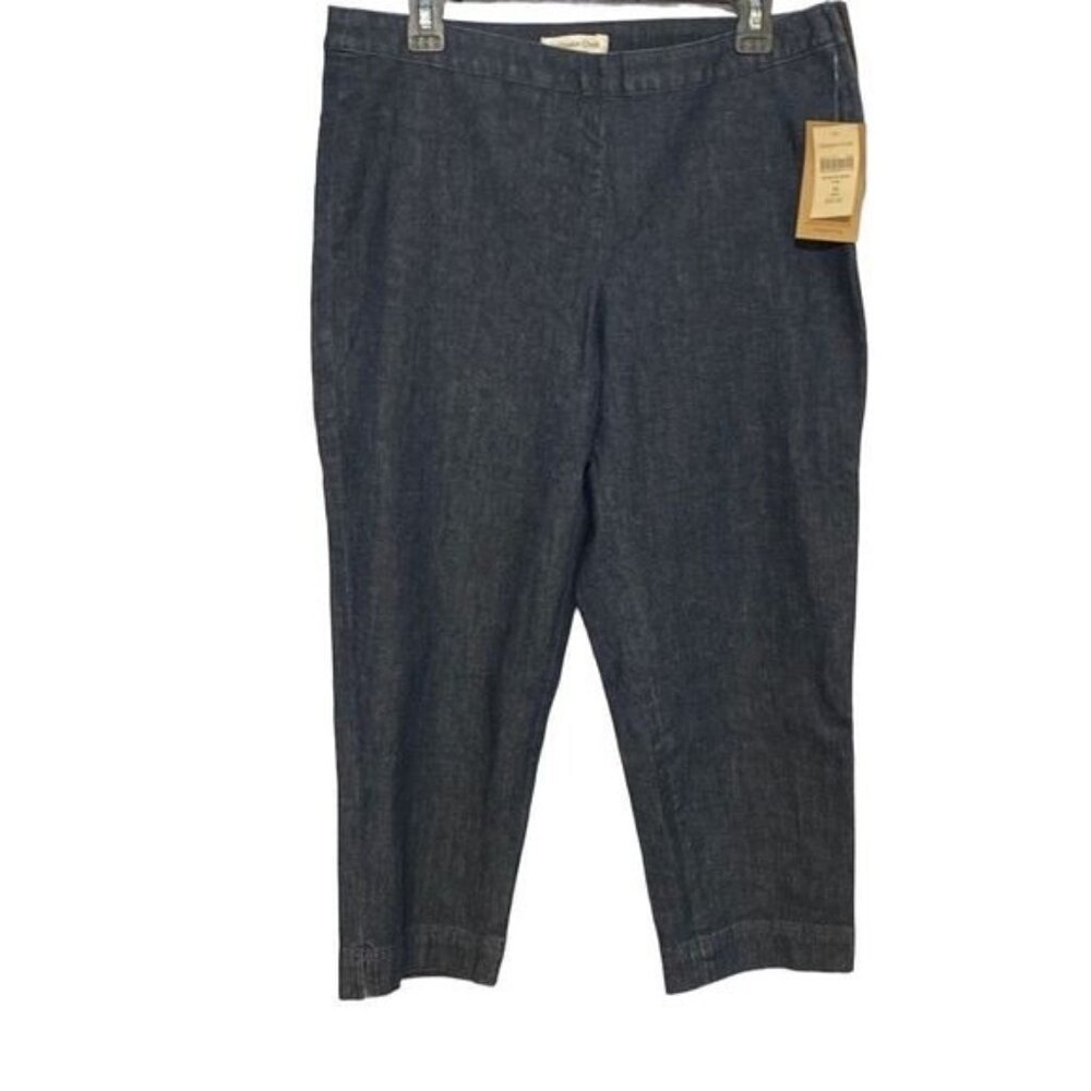 New Coldwater Creek Cropped Denim Pants Size 10 Dark Wash, Flat Front Side Zippe